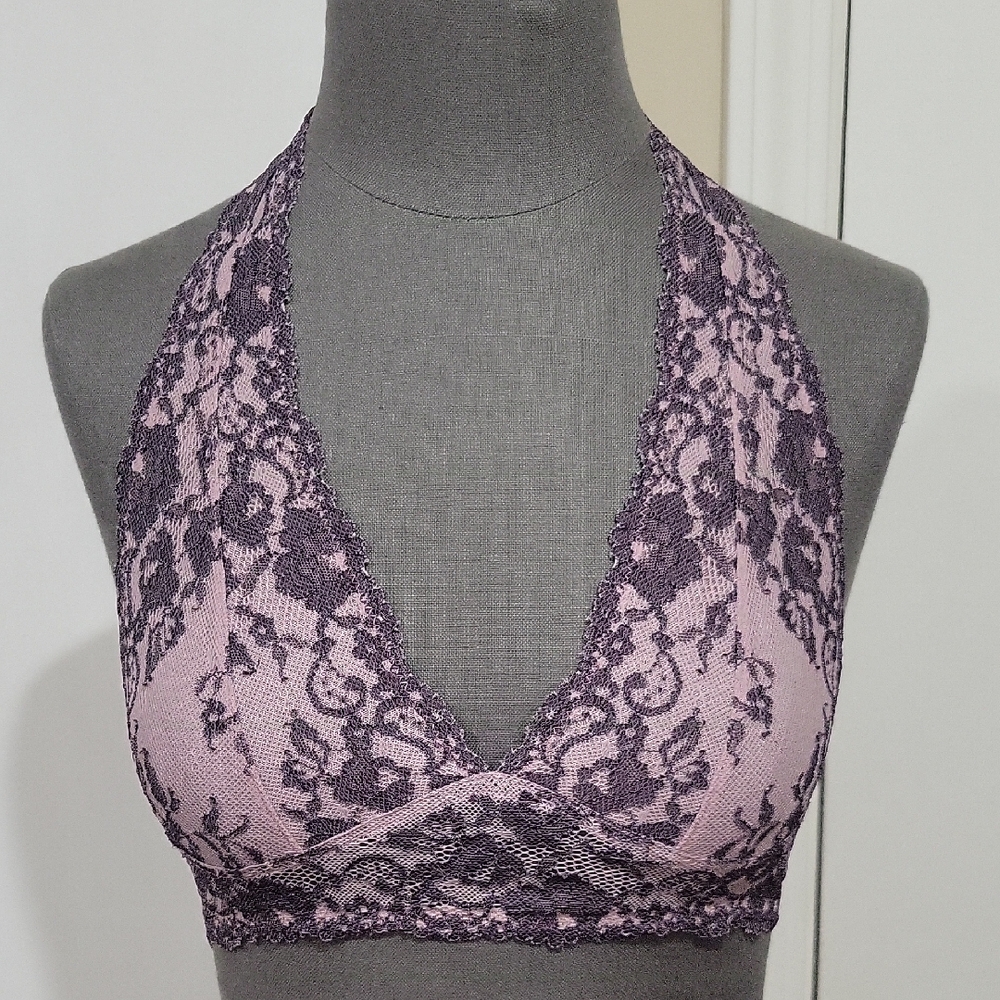Lace Halter Bralette in Soft Pink and Deep Purple